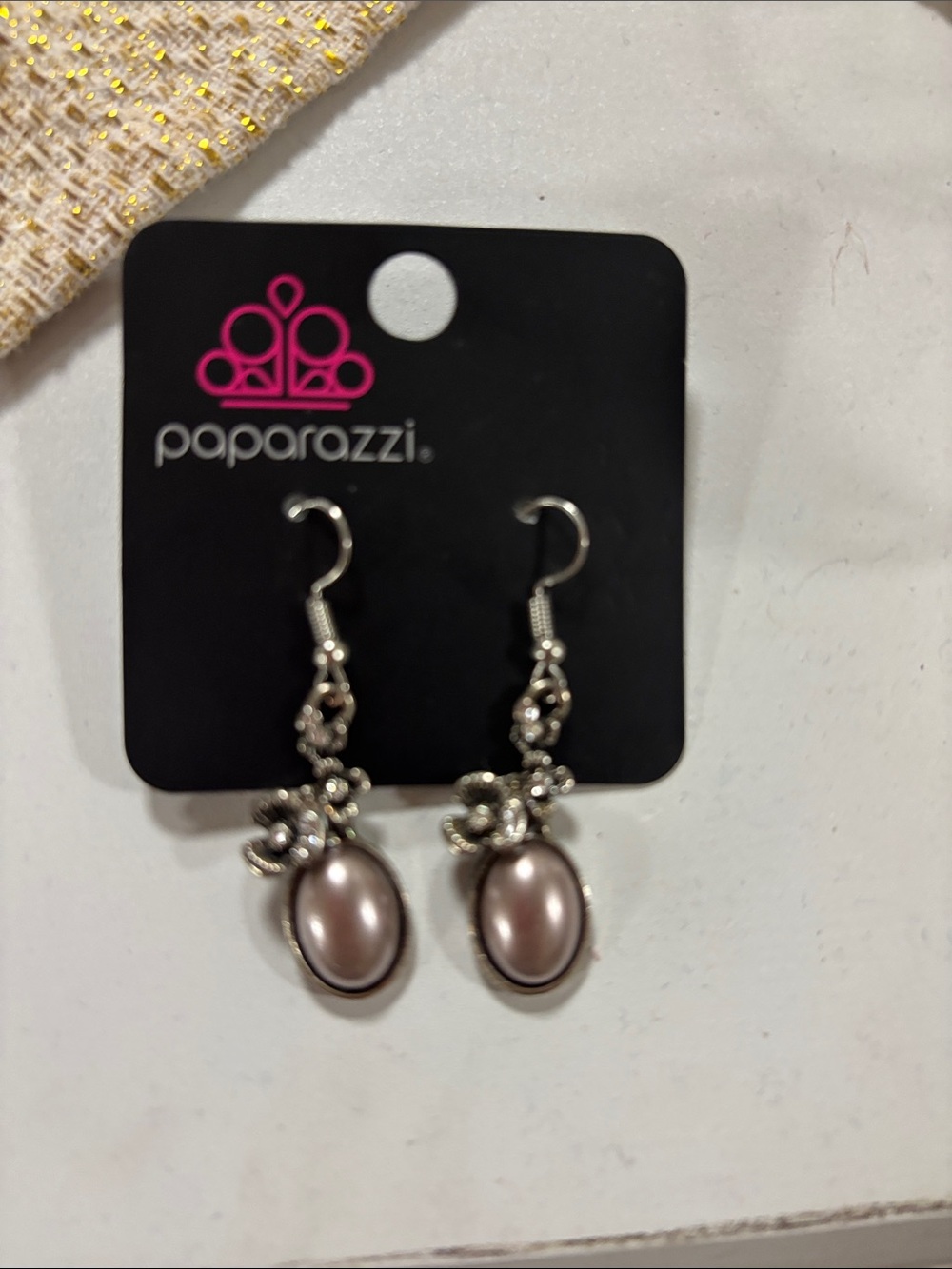 paparazzi Silver Floral Drop Earrings with Mauve Pearl Ovals